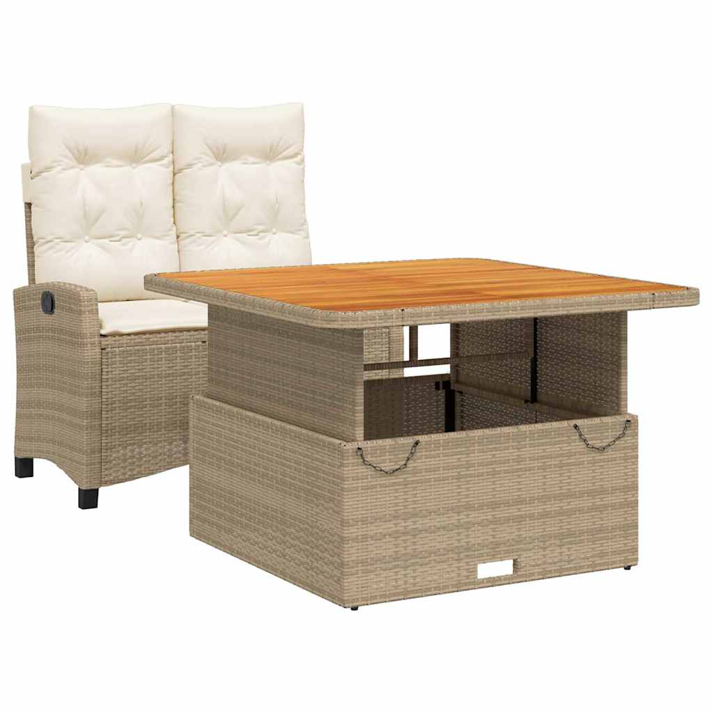 spisebordssæt til haven 2 dele med hynder polyrattan beige