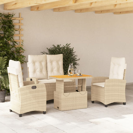 spisebordssæt til haven 4 dele med hynder polyrattan beige