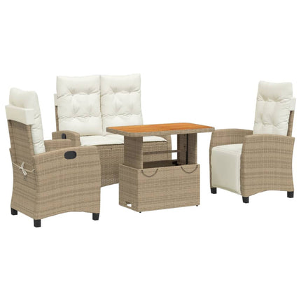 spisebordssæt til haven 4 dele med hynder polyrattan beige
