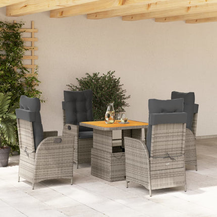 spisebordssæt til haven 5 dele med hynder polyrattan grå