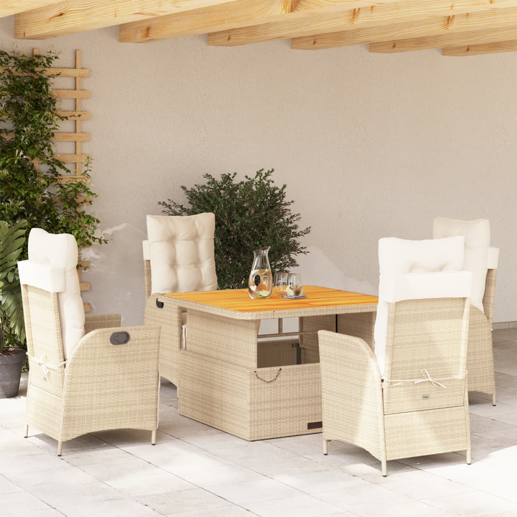 spisebordssæt til haven 5 dele med hynder polyrattan beige