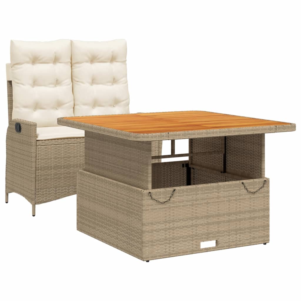 spisebordssæt til haven 2 dele med hynder polyrattan beige