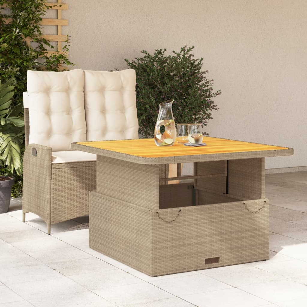 spisebordssæt til haven 2 dele med hynder polyrattan beige