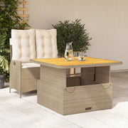 spisebordssæt til haven 2 dele med hynder polyrattan beige