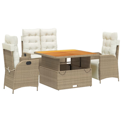spisebordssæt til haven 4 dele med hynder polyrattan beige