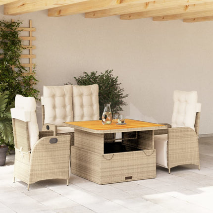 spisebordssæt til haven 4 dele med hynder polyrattan beige