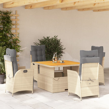 spisebordssæt til haven 5 dele med hynder polyrattan beige