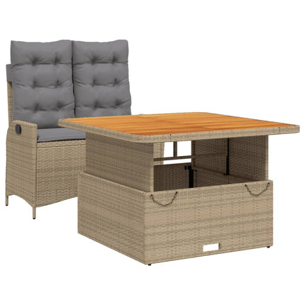spisebordssæt til haven 2 dele med hynder polyrattan beige