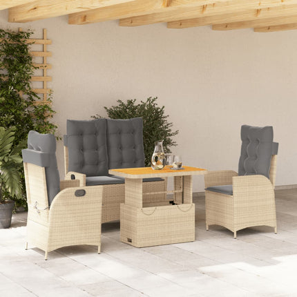 spisebordssæt til haven 4 dele med hynder polyrattan beige
