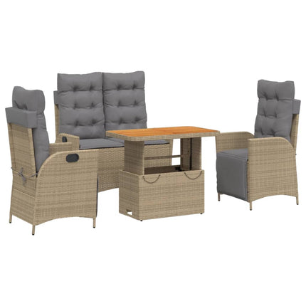 spisebordssæt til haven 4 dele med hynder polyrattan beige