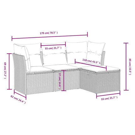 sofasæt til haven 4 dele med hynder polyrattan sort