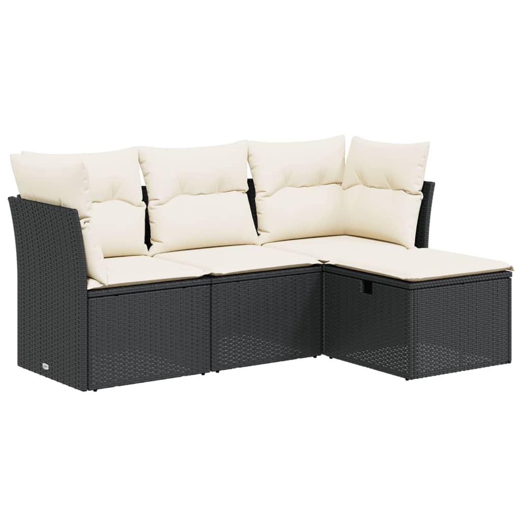 sofasæt til haven 4 dele med hynder polyrattan sort