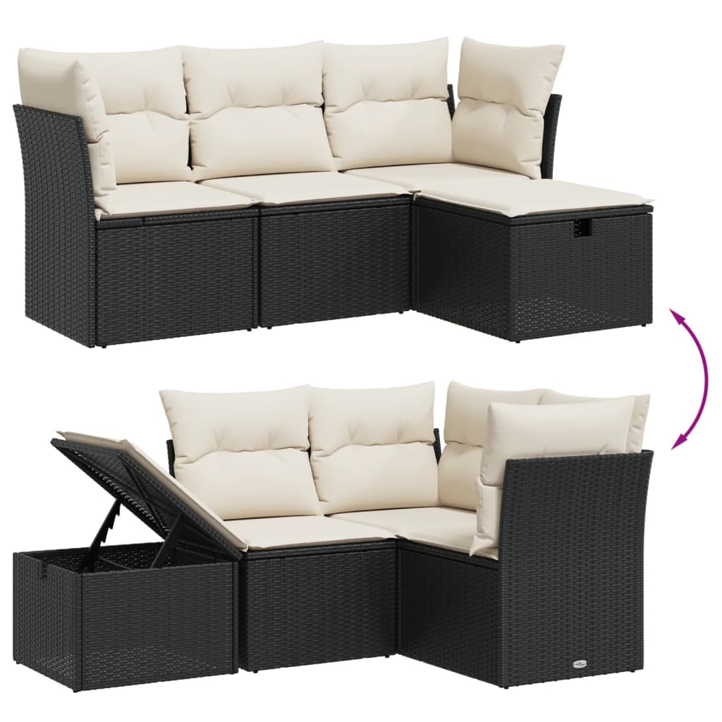 sofasæt til haven 4 dele med hynder polyrattan sort