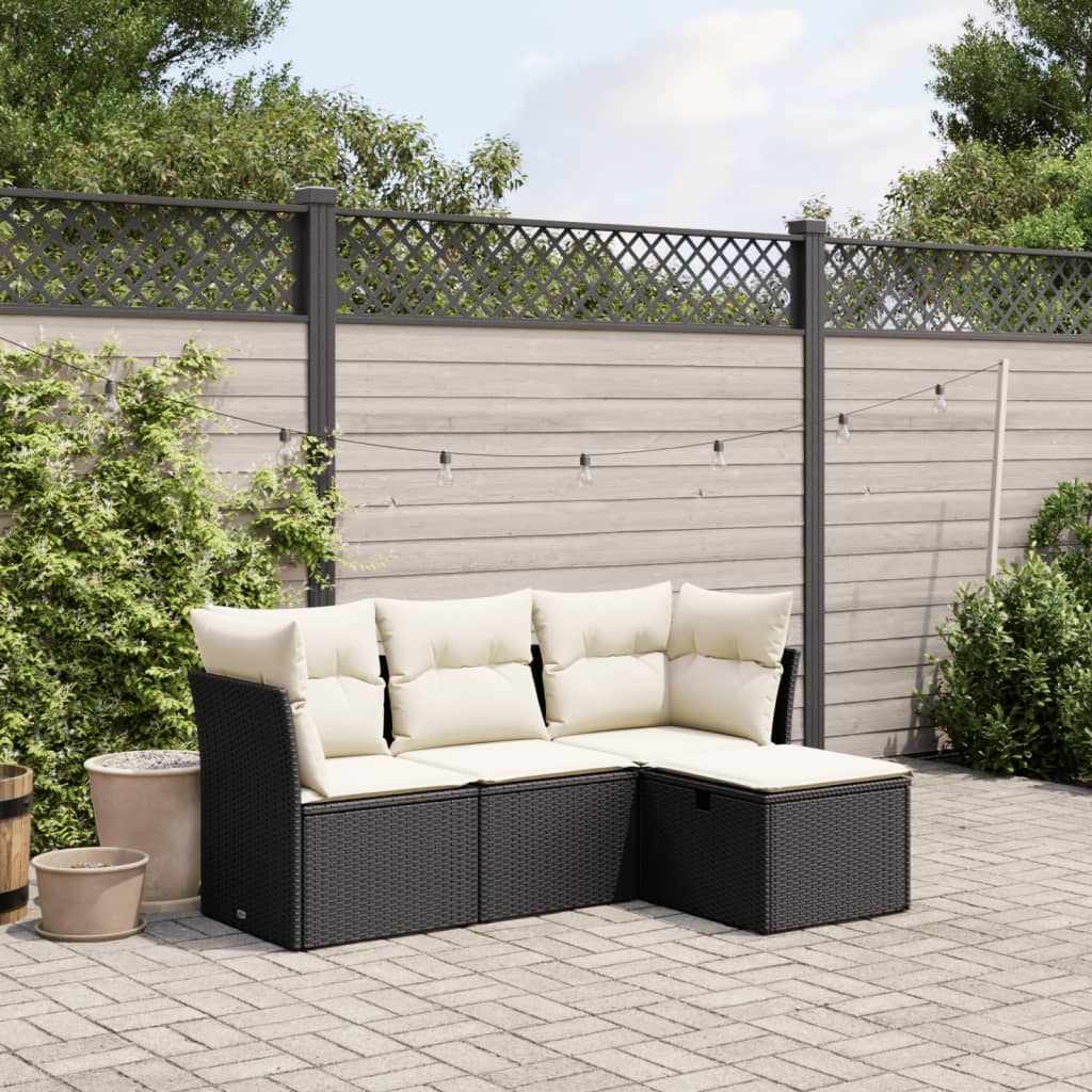 sofasæt til haven 4 dele med hynder polyrattan sort