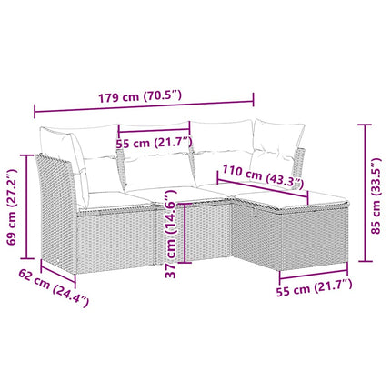 sofasæt til haven 4 dele med hynder polyrattan lysegrå