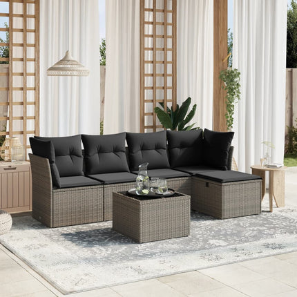 sofasæt til haven 6 dele med hynder polyrattan grå