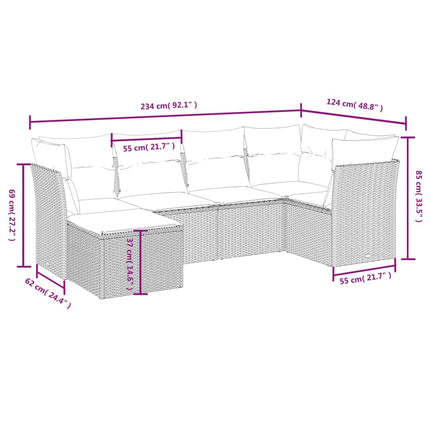 sofasæt til haven 6 dele med hynder polyrattan sort