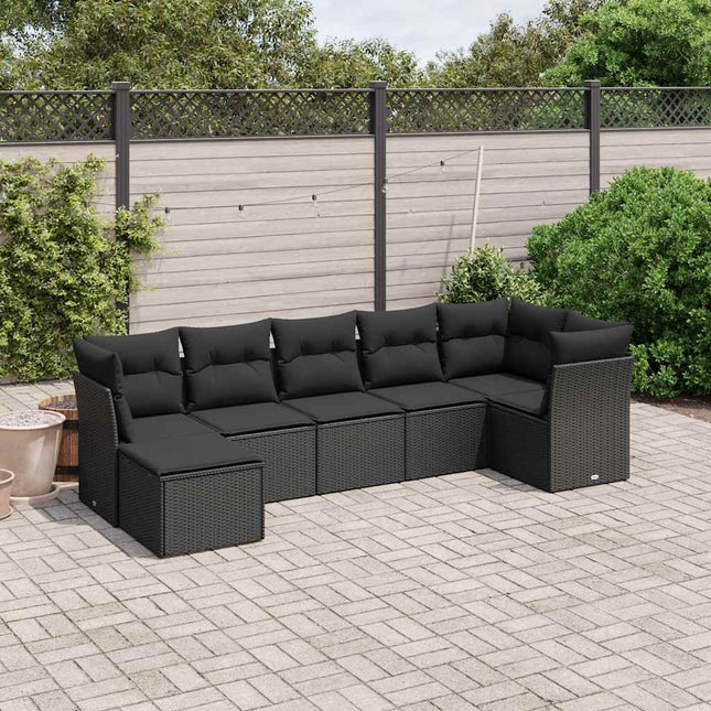 sofasæt til haven 7 dele med hynder polyrattan sort
