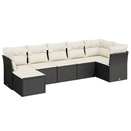 sofasæt til haven 7 dele med hynder polyrattan sort