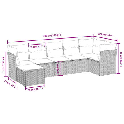 havesofasæt 7 dele med hynder polyrattan beige