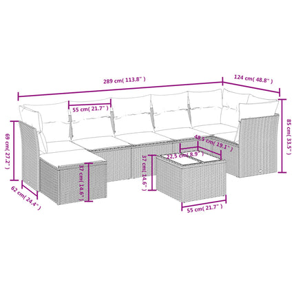 sofasæt til haven 8 dele med hynder polyrattan lysegrå