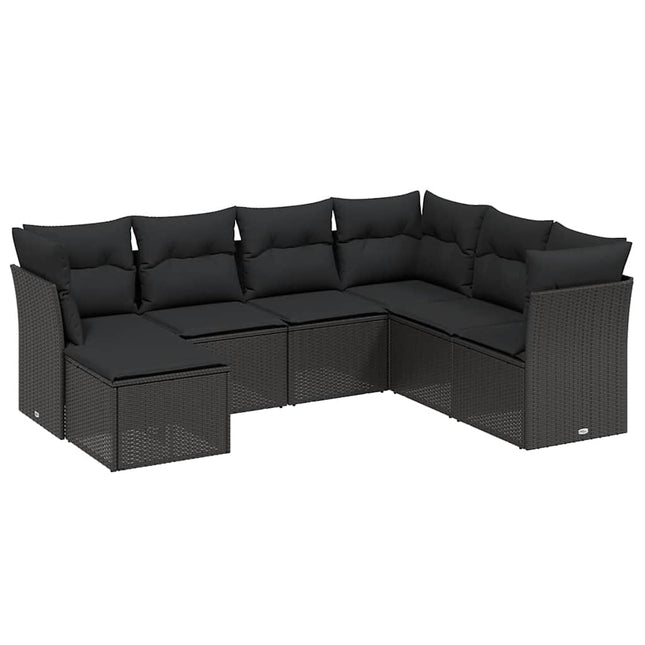 sofasæt til haven 7 dele med hynder polyrattan sort