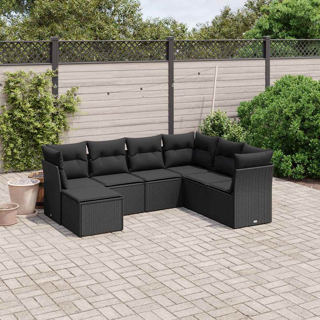 sofasæt til haven 7 dele med hynder polyrattan sort