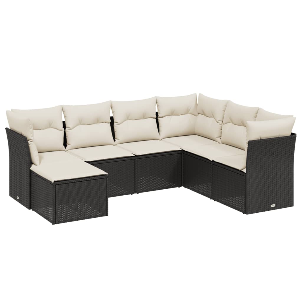 sofasæt til haven 7 dele med hynder polyrattan sort