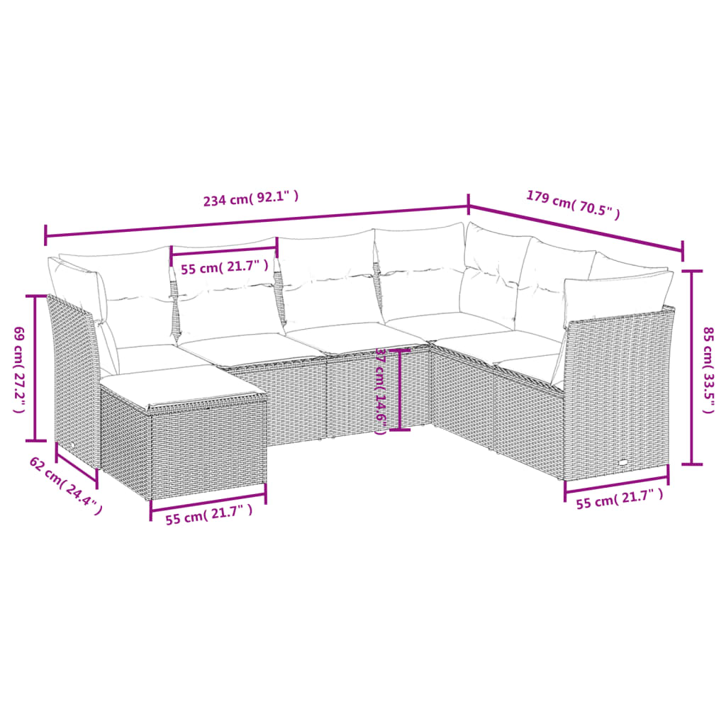 sofasæt til haven 7 dele med hynder polyrattan beige