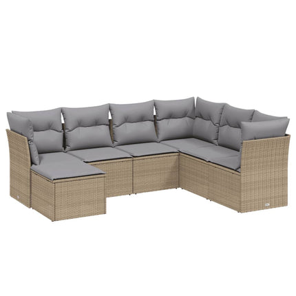 havesofasæt 7 dele med hynder polyrattan beige