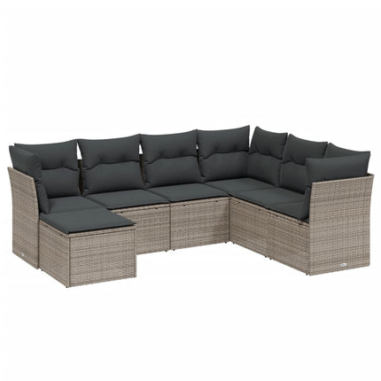 sofasæt til haven 7 dele med hynder polyrattan lysegrå