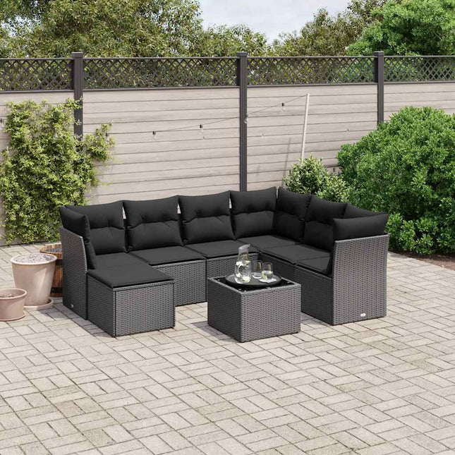 sofasæt til haven 8 dele med hynder polyrattan sort