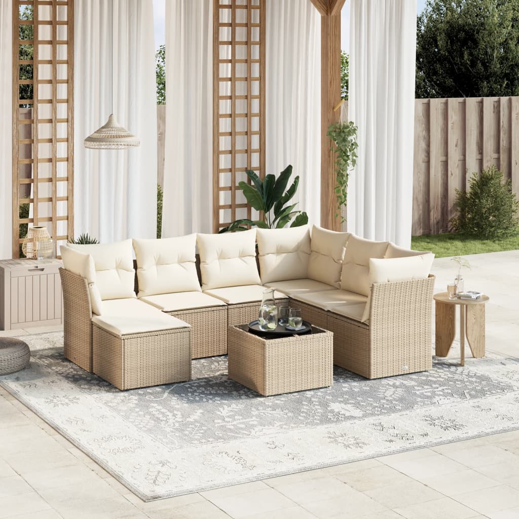 sofasæt til haven 8 dele med hynder polyrattan beige