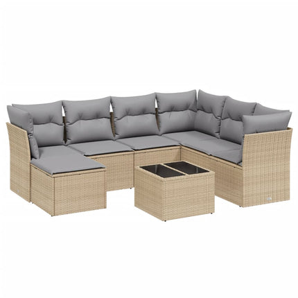 havesofasæt 8 dele med hynder polyrattan beige