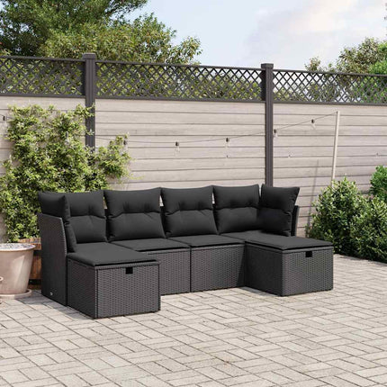 sofasæt til haven 6 dele med hynder polyrattan sort