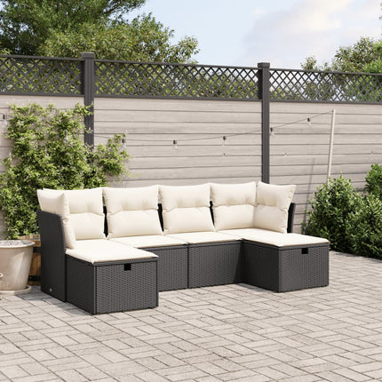 sofasæt til haven 6 dele med hynder polyrattan sort