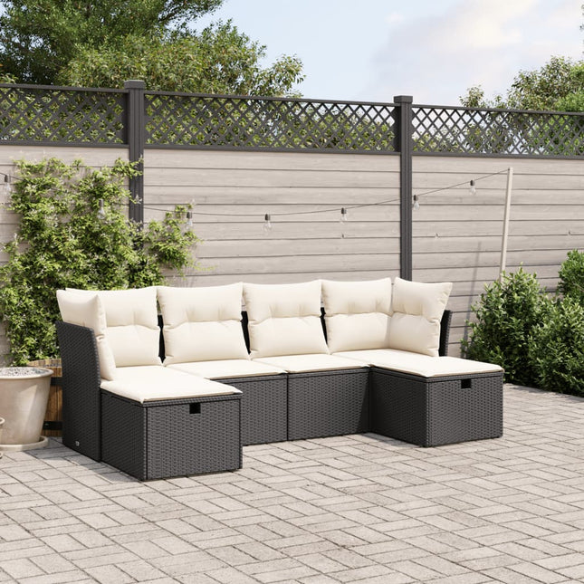 sofasæt til haven 6 dele med hynder polyrattan sort