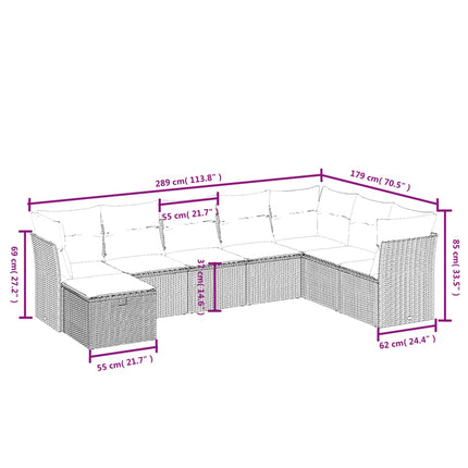 sofasæt til haven 8 dele med hynder polyrattan sort