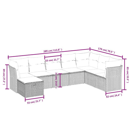 havesofasæt 8 dele med hynder polyrattan beige