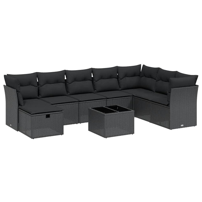 sofasæt til haven 9 dele med hynder polyrattan sort