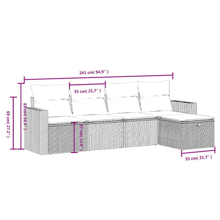 havesofasæt med 5 dele og hynder brun polyrattan