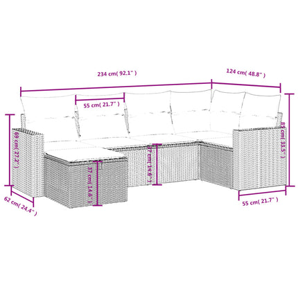 sofasæt til haven 6 dele med hynder polyrattan lysegrå