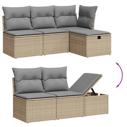 havesofasæt 7 dele med hynder polyrattan beige