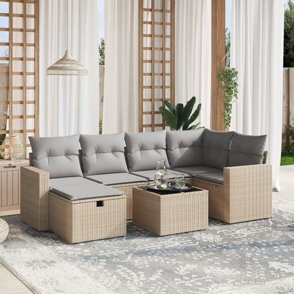 havesofasæt 7 dele med hynder polyrattan beige