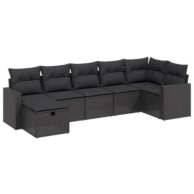 sofasæt til haven 7 dele med hynder polyrattan sort