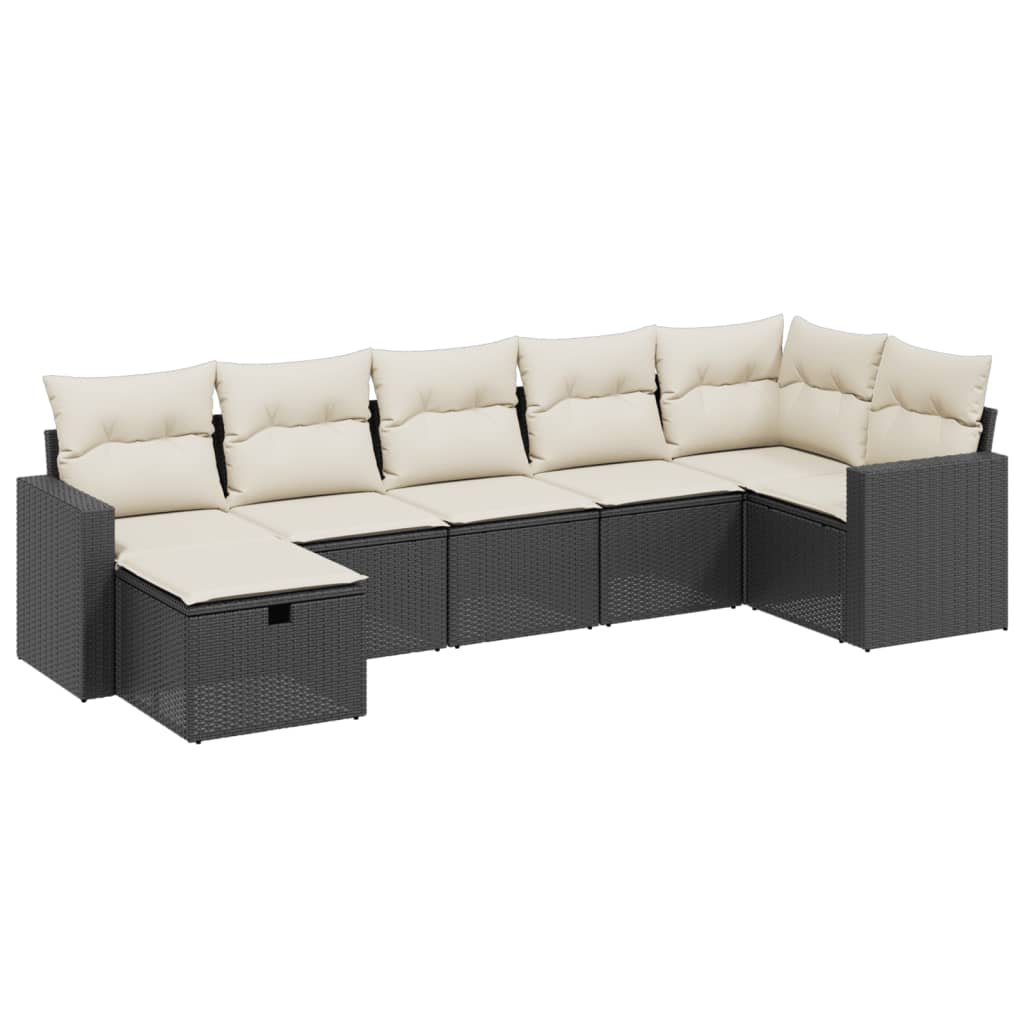 sofasæt til haven 7 dele med hynder polyrattan sort