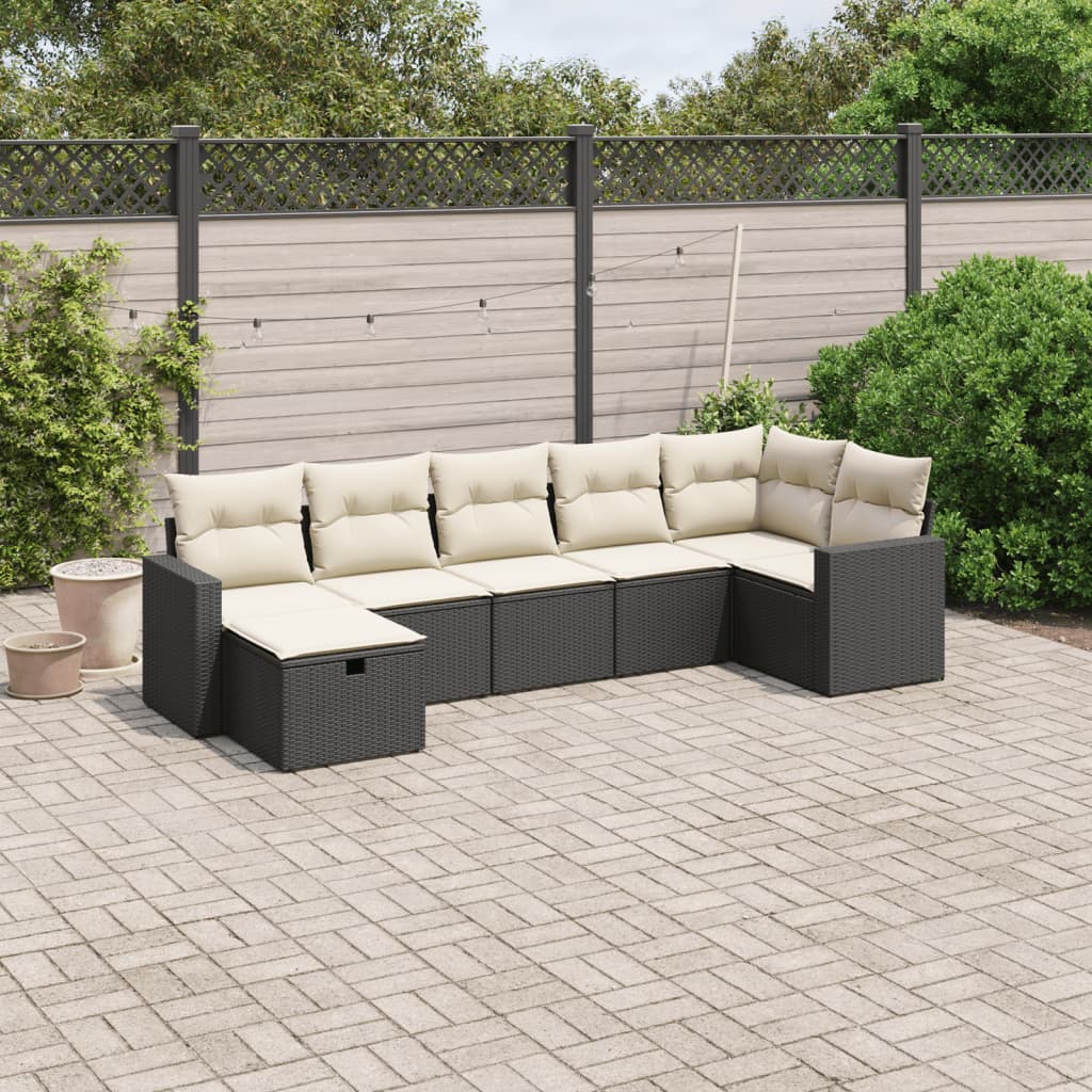 sofasæt til haven 7 dele med hynder polyrattan sort