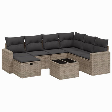 sofasæt til haven 8 dele med hynder polyrattan grå