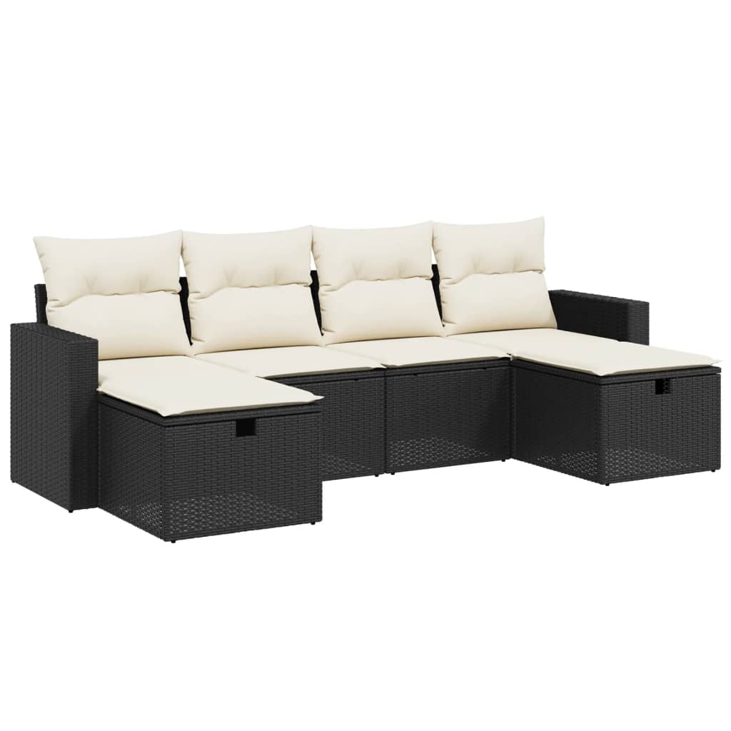 sofasæt til haven 6 dele med hynder polyrattan sort