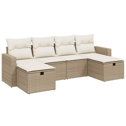 sofasæt til haven 6 dele med hynder polyrattan beige